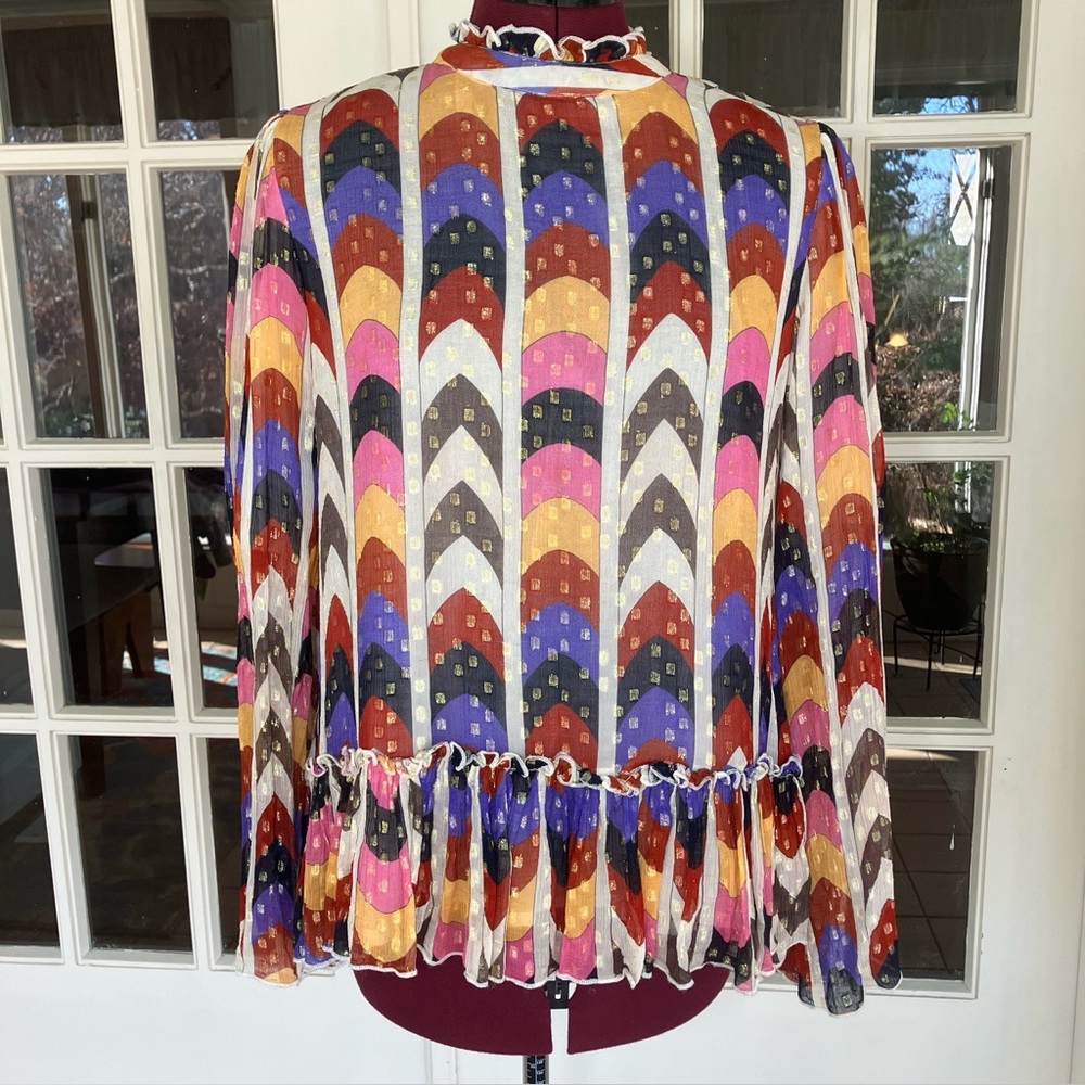 Oliphant Milano Peplum Blouse – Multicolor Print – Size Medium - like new! - Picture 3 of 11